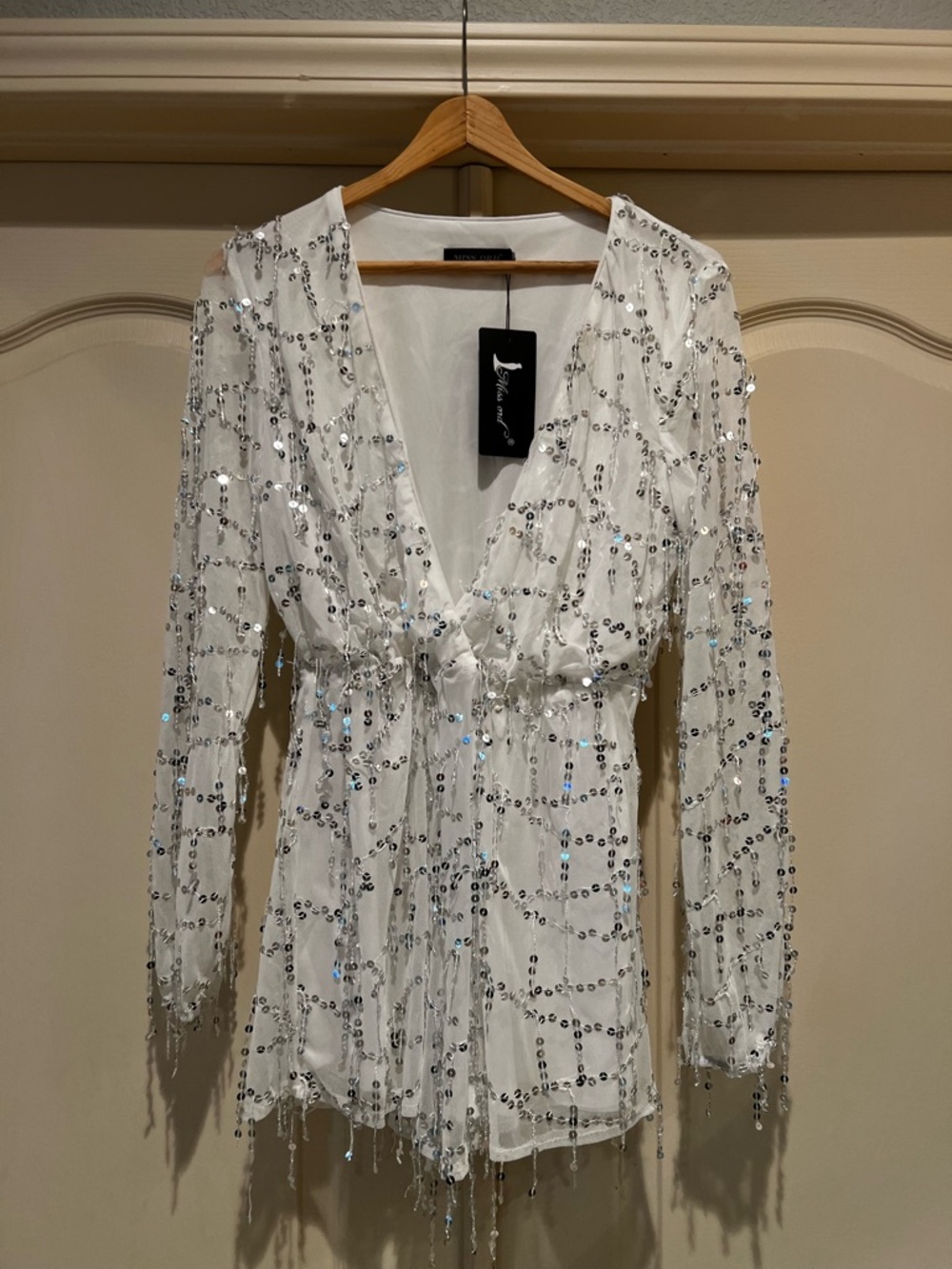 Sequin-Embellished White Romper